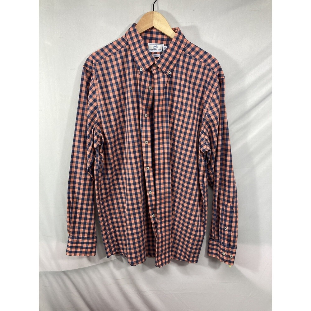 Southern Tide Mens Button Down Shirt Plaid Blue And Pink Classic Fit Shirt Sz XL